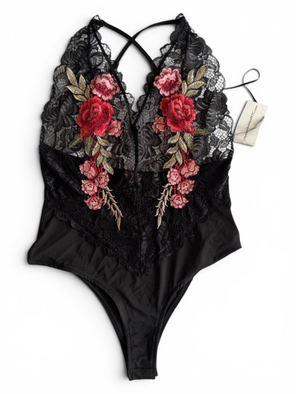 MEZZANINE Black Floral Embroidered Lace Bodysuit Teddy Size S NWT